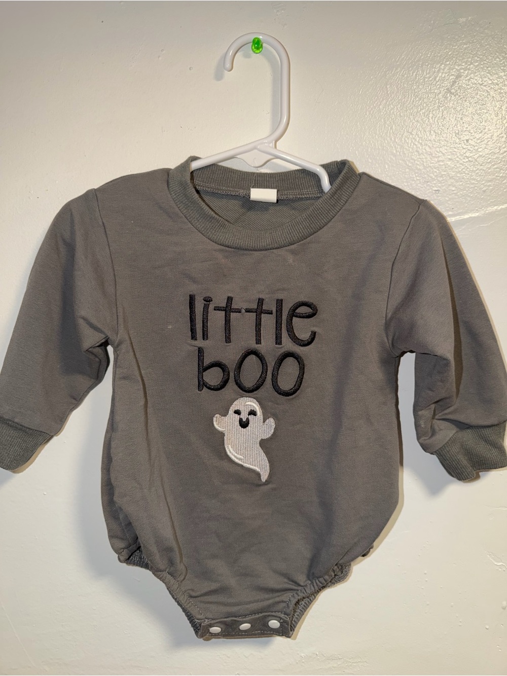 Gray "Little Boo" Baby Bodysuit with Ghost